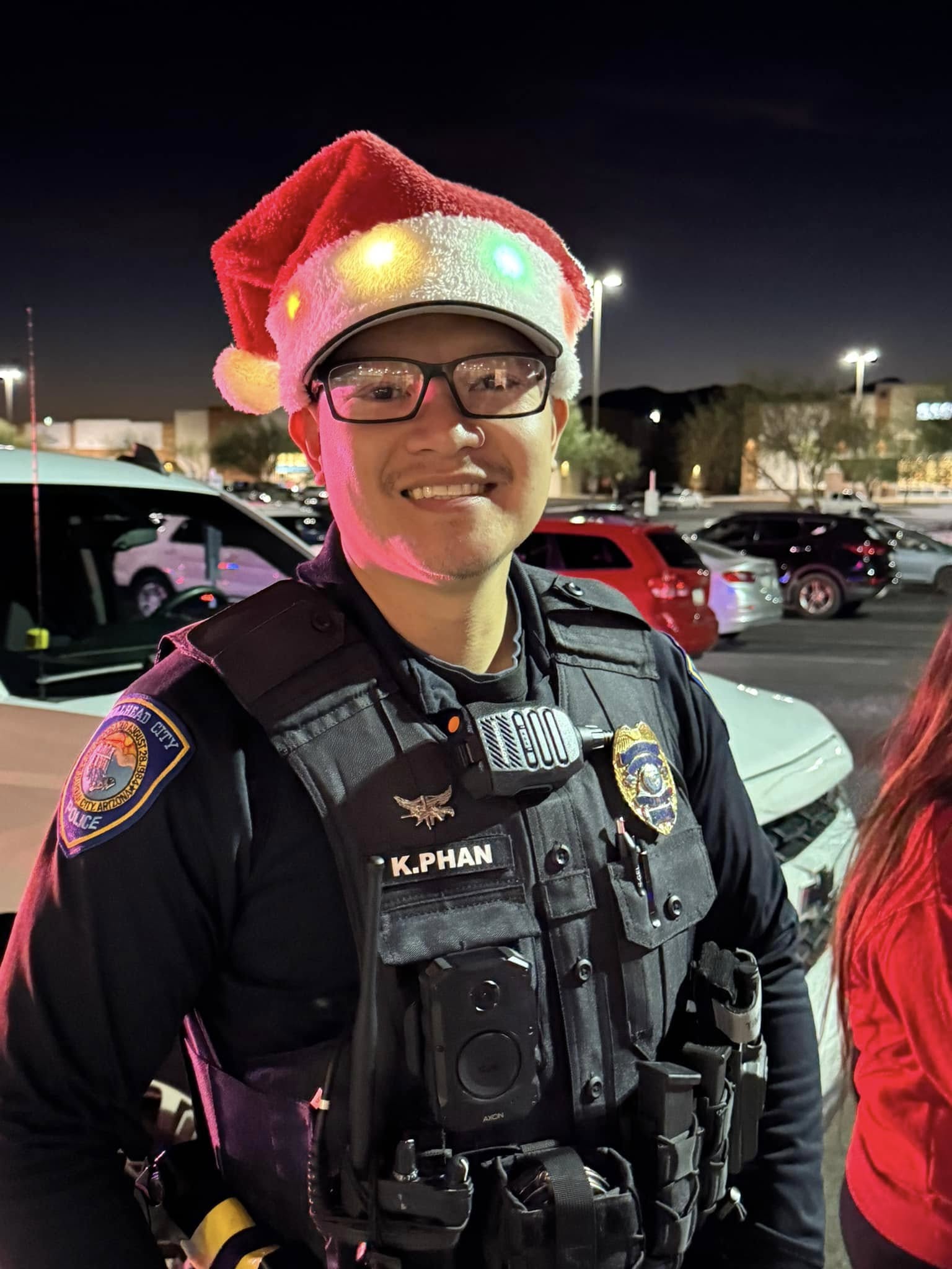 officer in a santa hat