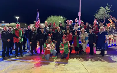 volunteers on a santa sleigh