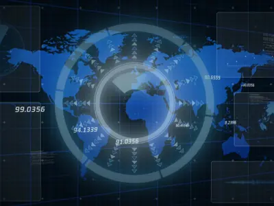 Global map with GIS icon image