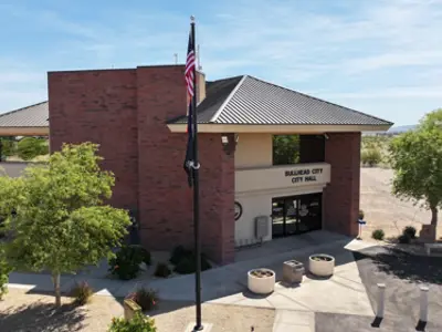 Bullhead City Hall Building Front Entrance with Flag