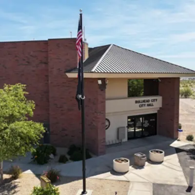 Bullhead City Hall Building Front Entrance with Flag