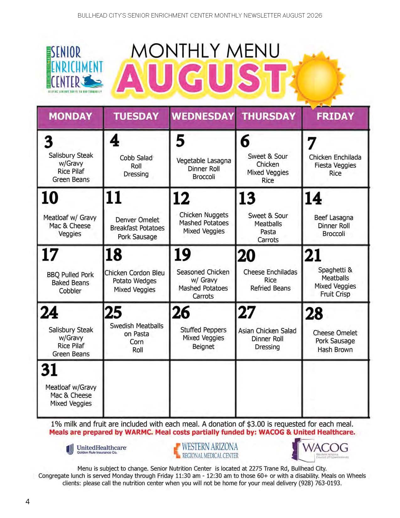 August Menu