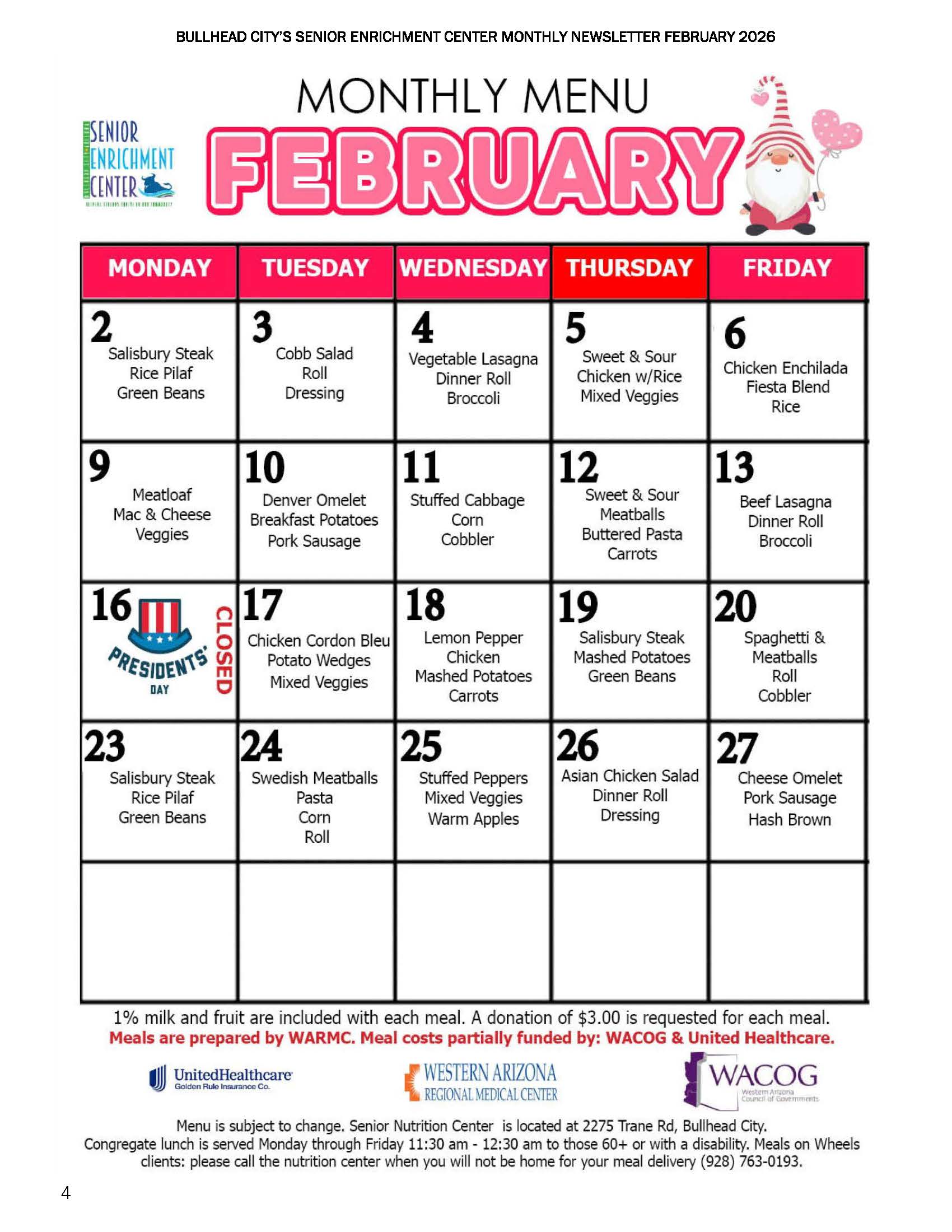 2026 February Nutrition Menu