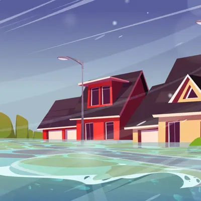 Graphic of two houses in water